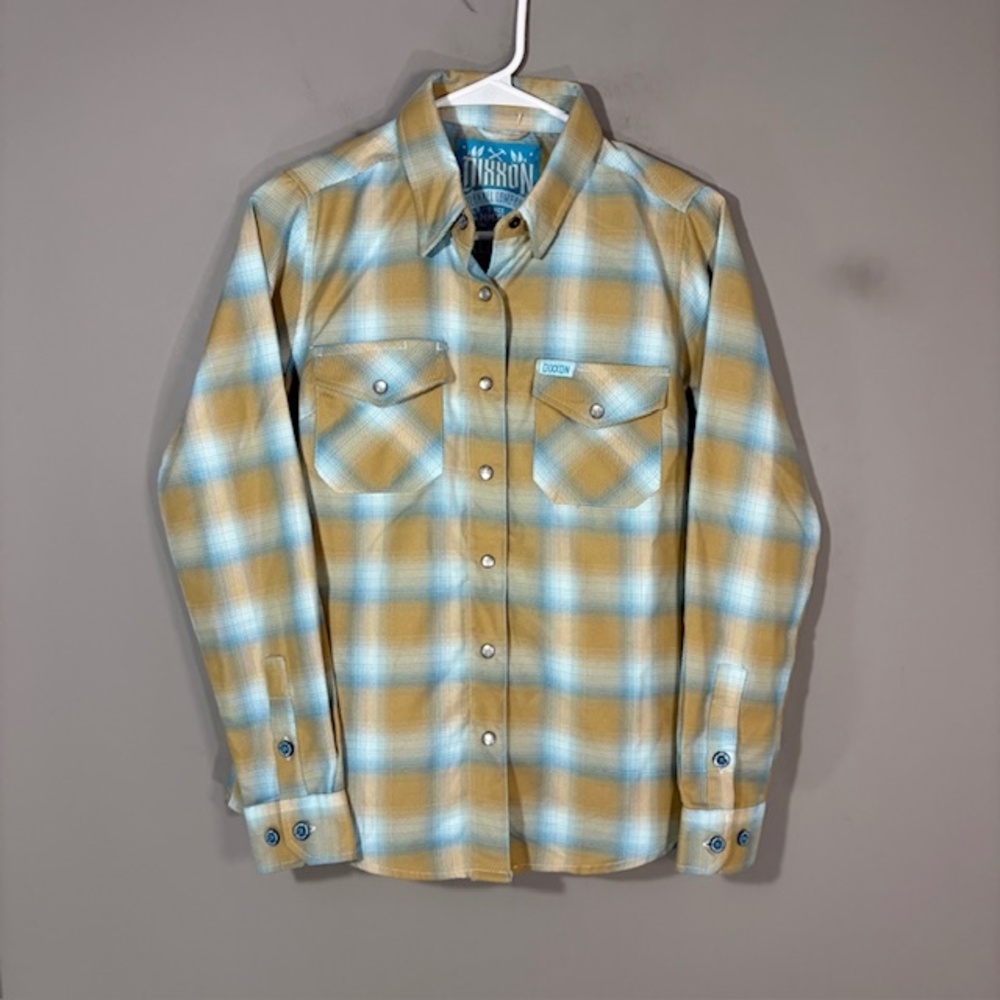 Dixxon Shirt Womens Small Beige Plaid Flannel Long Sleeve Button Up Pale Ale